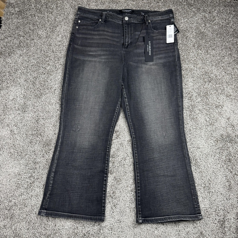 Liverpool Jeans Womens 16/33 Gray Cropped Flare Stretch Denim Chic‎ NEW